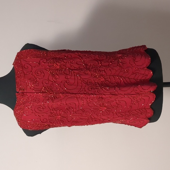 JMD NEW YORK 🔴Red Beaded Sleeveless Blouse - M - Picture 4 of 9